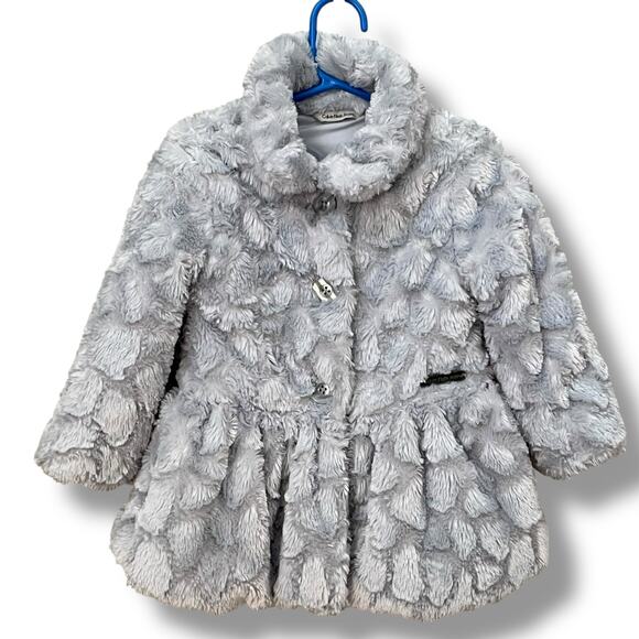Calvin Klein Jeans Girls Size 3T Coat Jacket Faux Fur Button Down Dress Up Gray - Picture 11 of 11